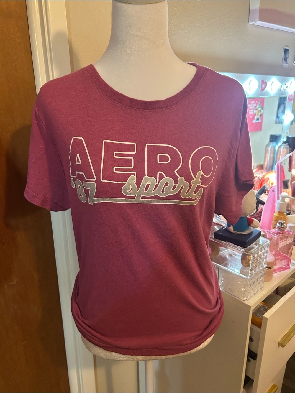 Aeropostale Women's Short Sleeve Logo Tee - Wine